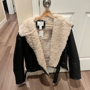 H&M Leather Sherpa Jacket Size Small NWT